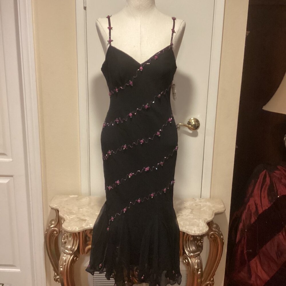 Vintage New 90's Y2K ECI New York Silk Beaded Floral Detail Fairy Dress 10 $186